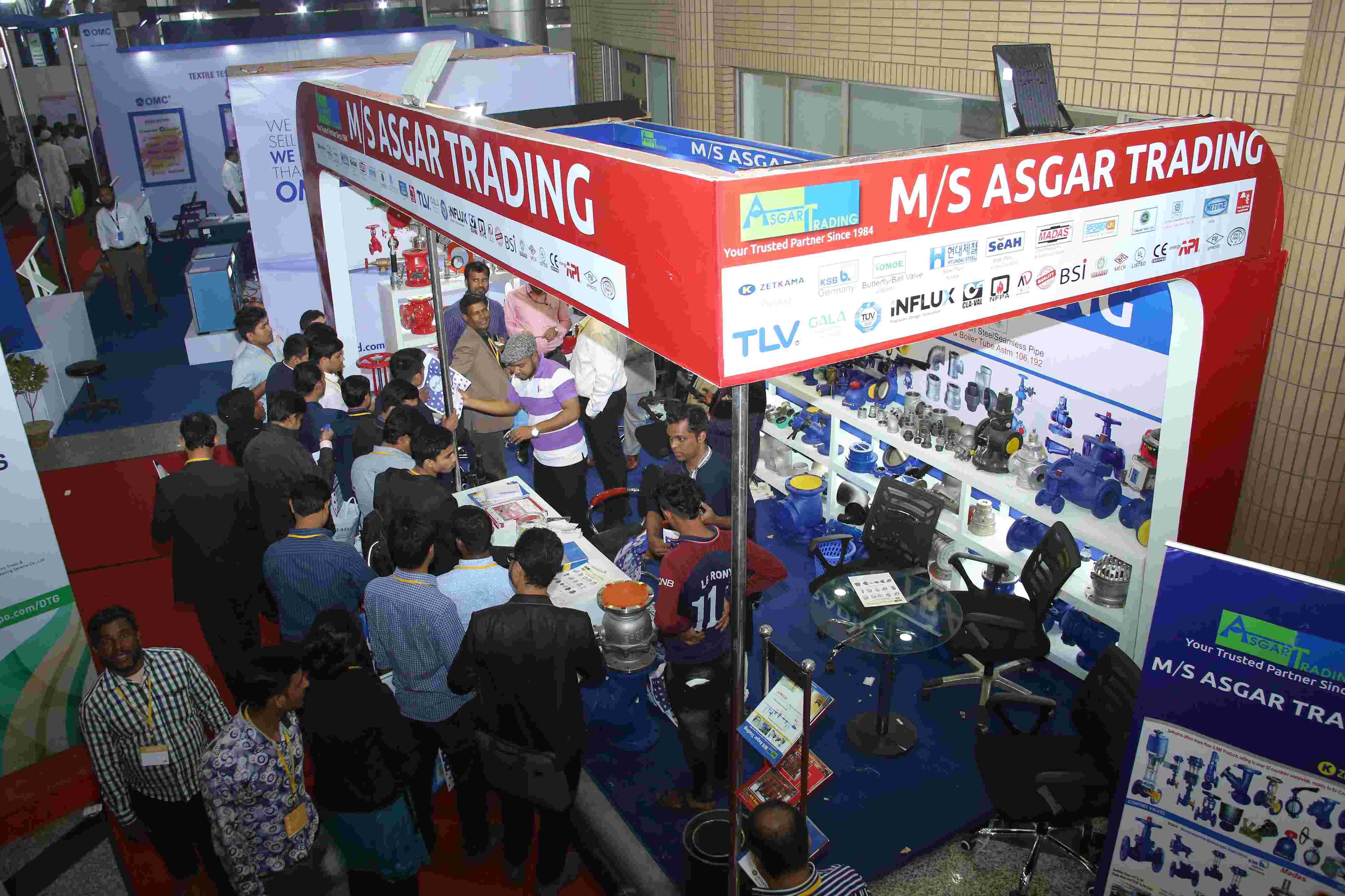 Crowd of visitors at the Asgar Trading exhibition booth